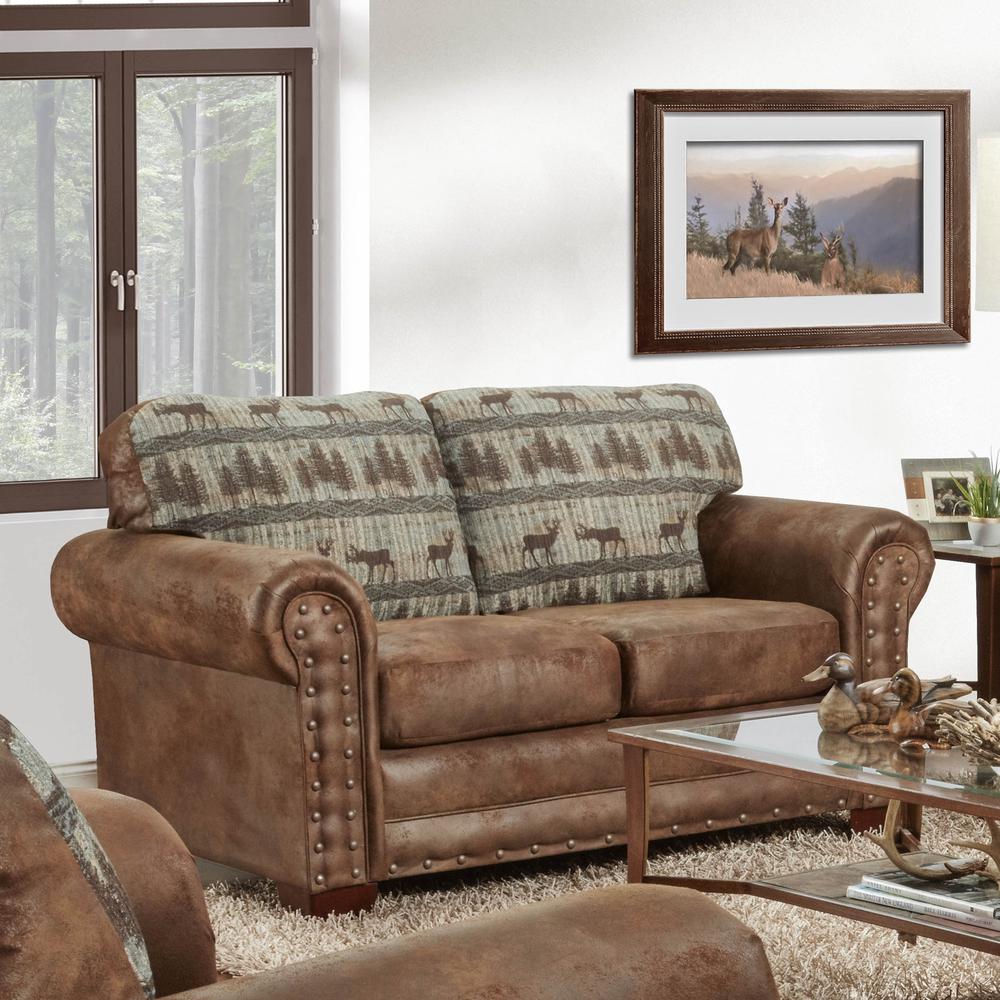 American Furniture Classics Model 8502-90 Deer Teal Lodge Tapestry Loveseat