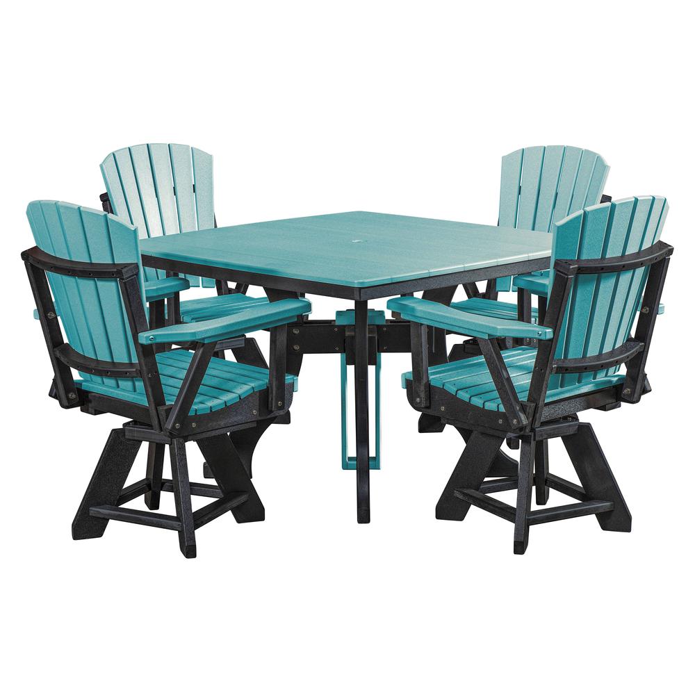 Fice Piece Square Dining Height Dining Set in Aruba Blue with a Black Base