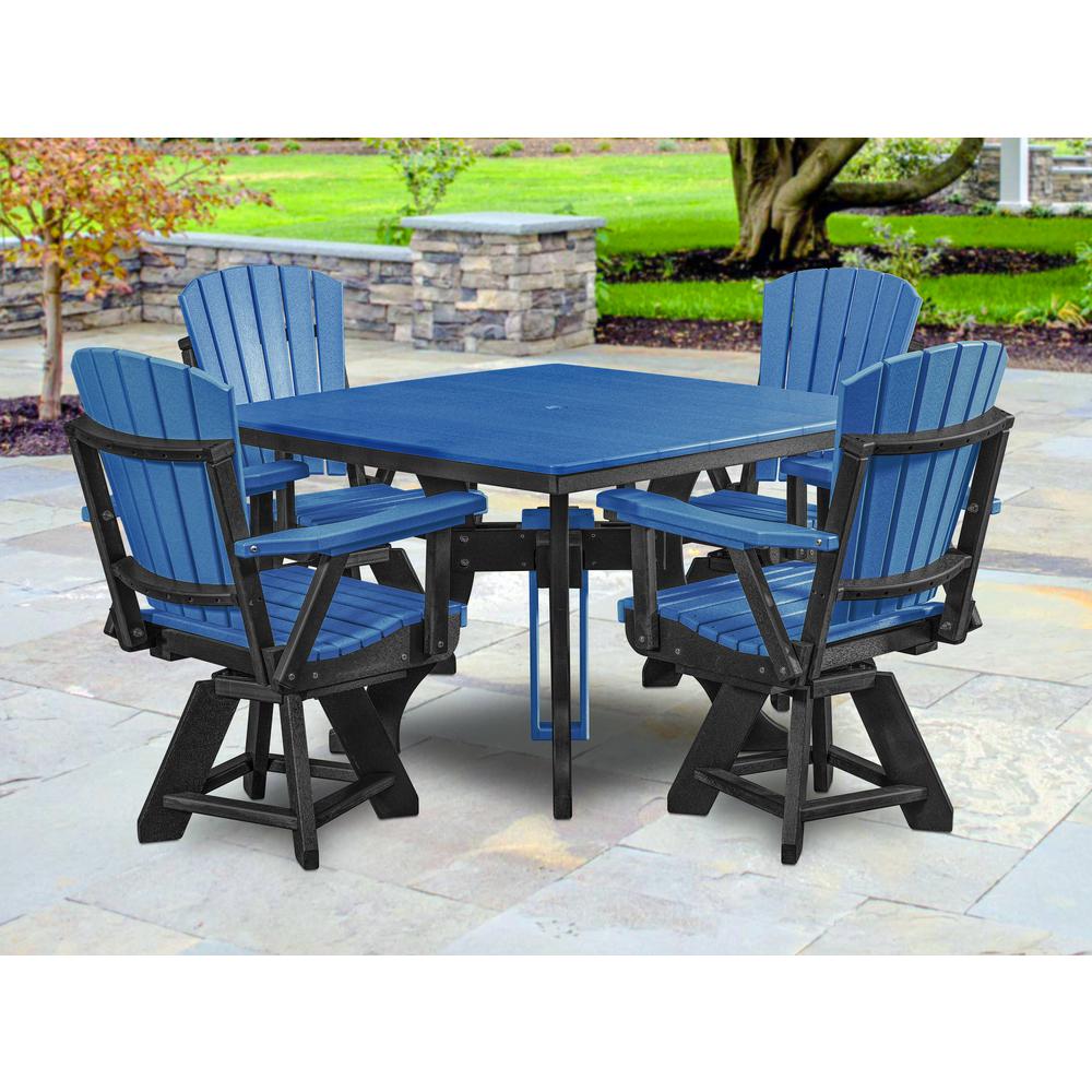 Five Piece Square Dining Height Dining Set in Blue with a Black Base