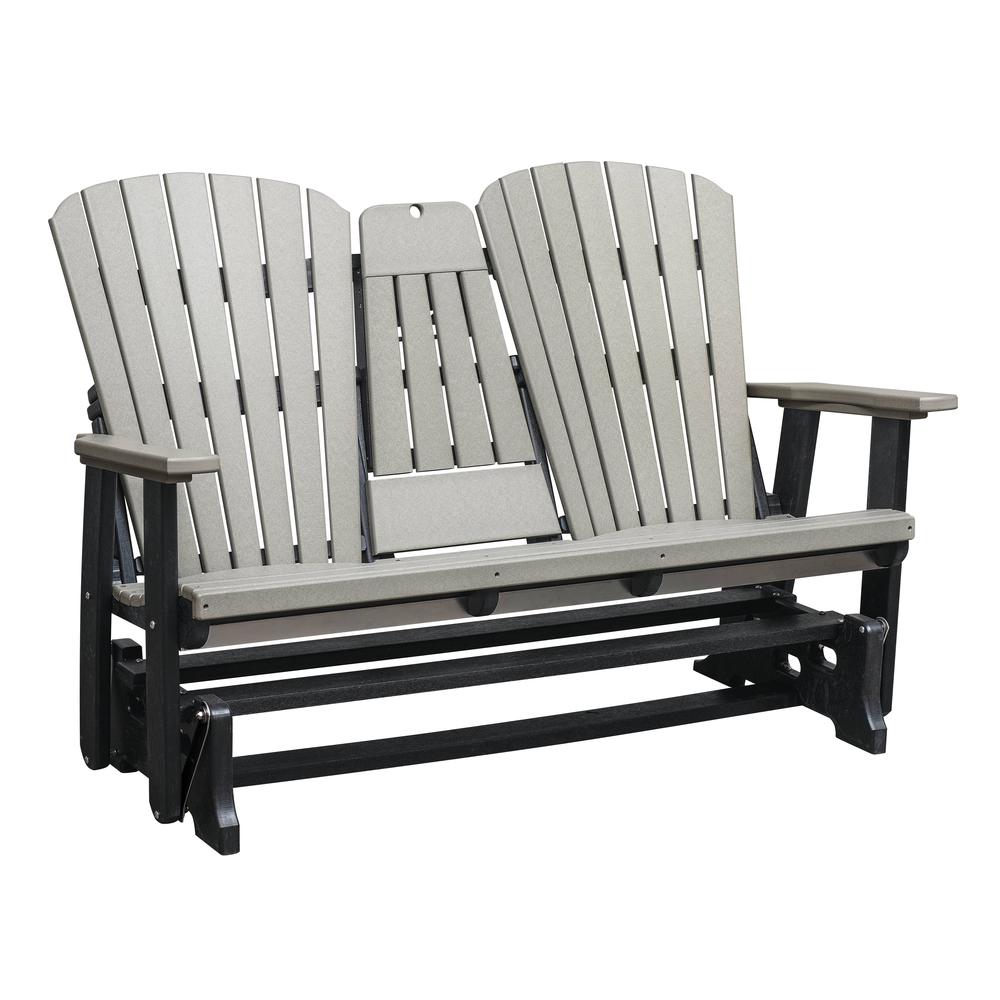 Two Seat Fan Back Glider with Drop Down Table/Cup Holder in Light Gray