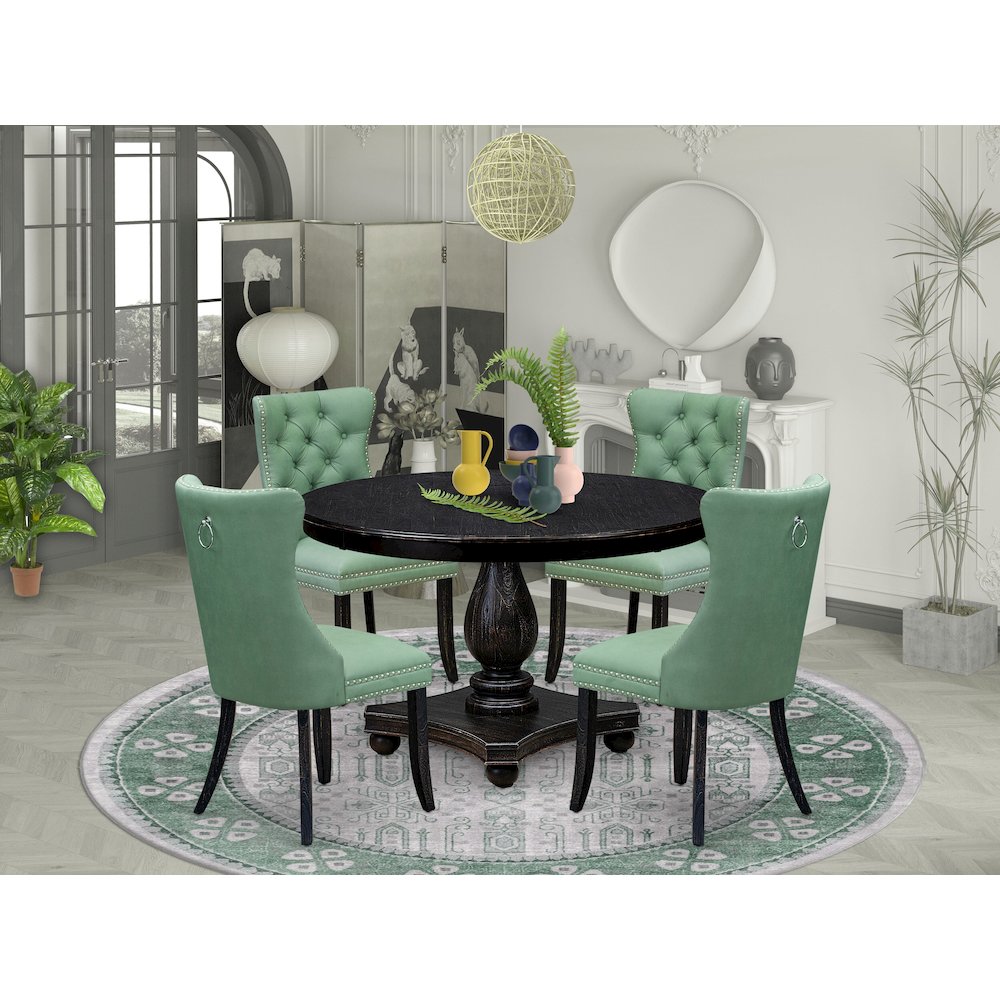 5 Piece Dining Set Includes 48″ Round Table In Willow Green Color