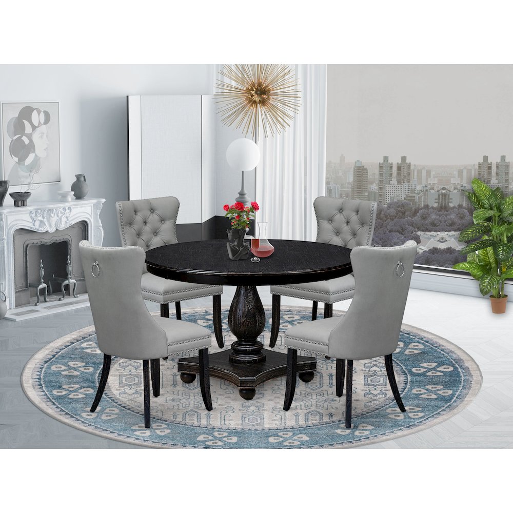 5 Piece Dining Table Set Consists Of 48″ Round Table In Light Gray Color