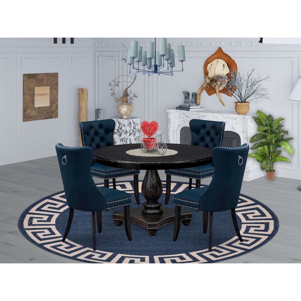 5 Piece Dining Table Set Includes 48″ Round Table In Navy Blue Color