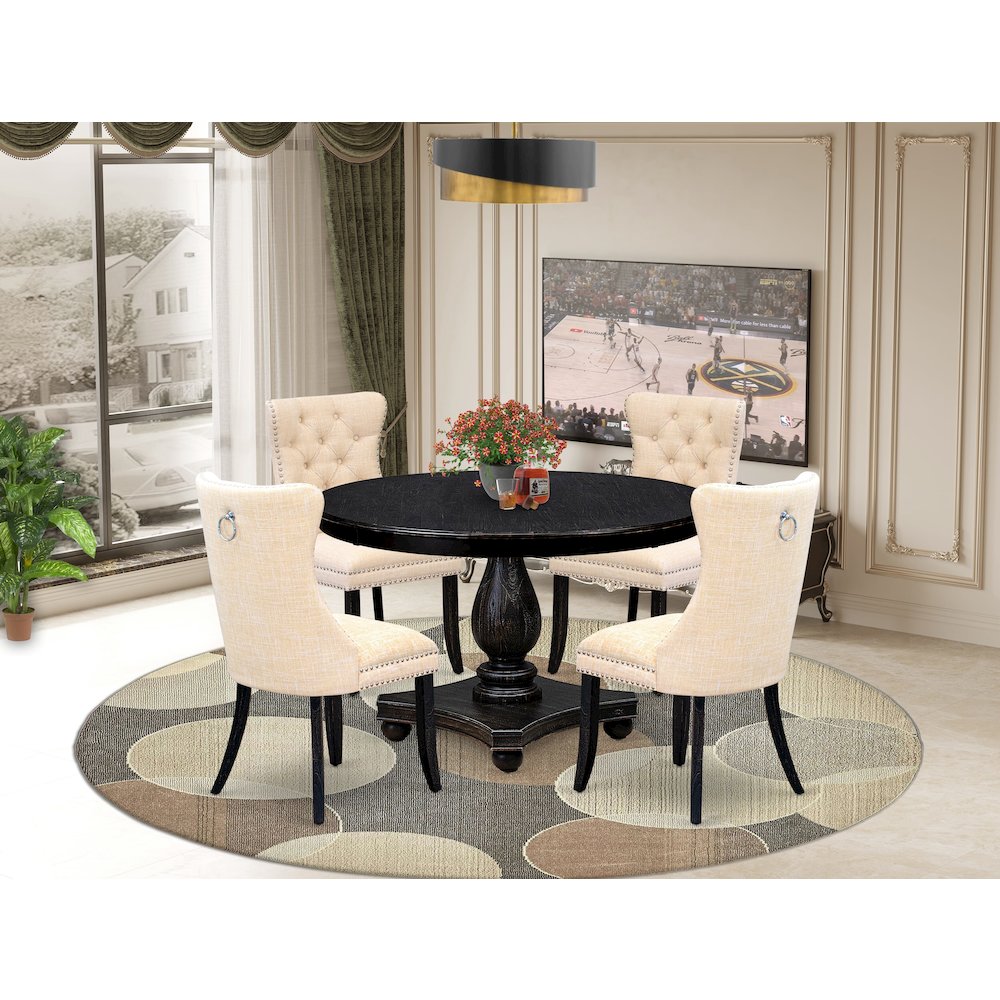 4 Light Beige Linen Fabric Dinner Chair