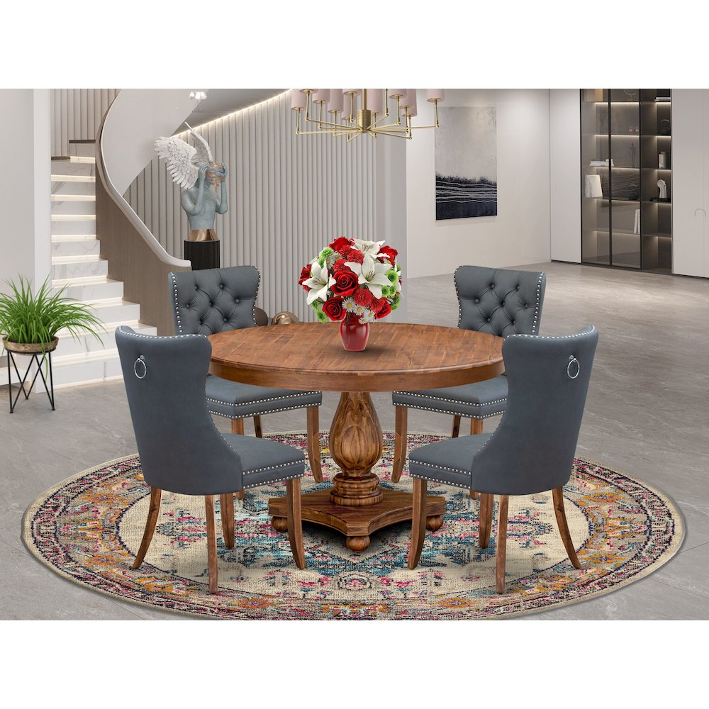 5-Piece Mid-Century Dining Table And 4 Platinum Gray Dining Chairs