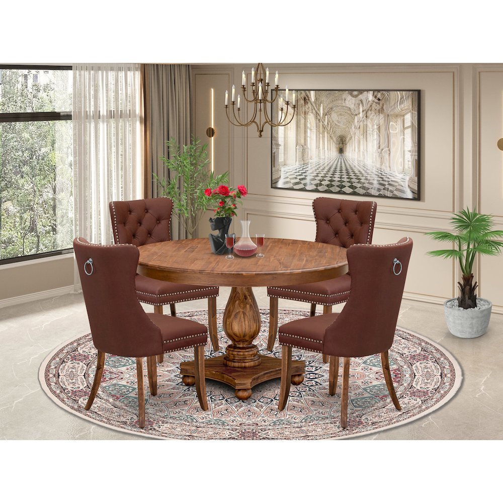 5-Pc Kitchen Table Set Consist A Modern Kitchen Table And 4 Burgundy Chairs