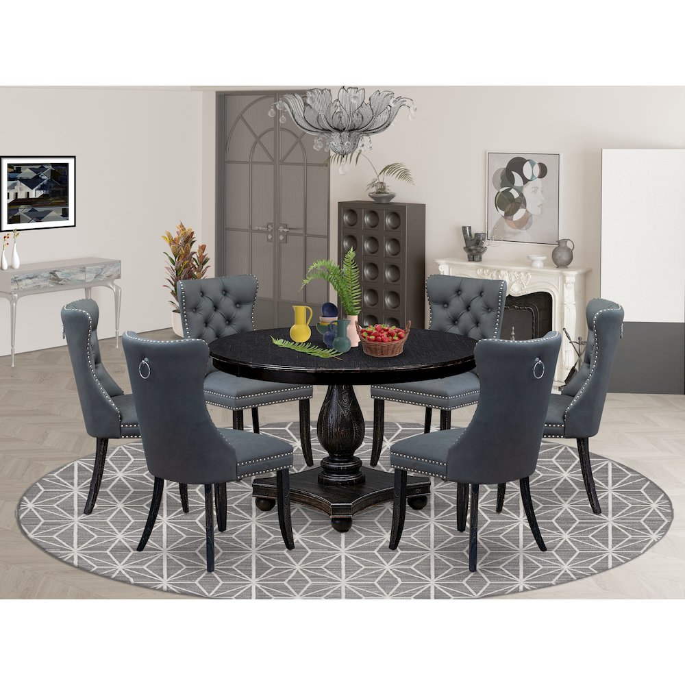 7-Piece Dining Table Set In Platinum Gray Color