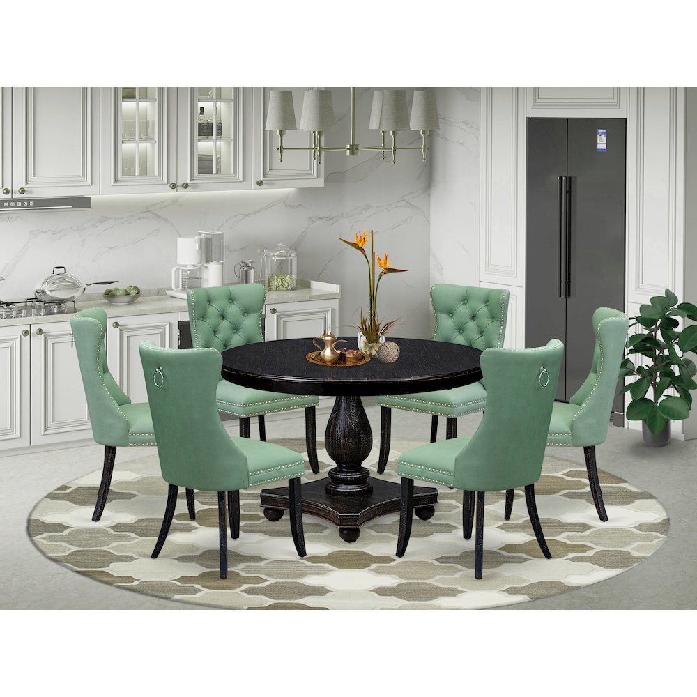 7 Piece Dinette Set Consists Of 48″ Round Table In Willow Green Color