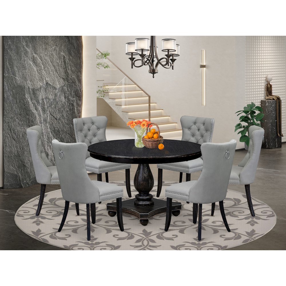 7 Piece Dining Table Set Contains 48″ Round Table In Light Gray Color