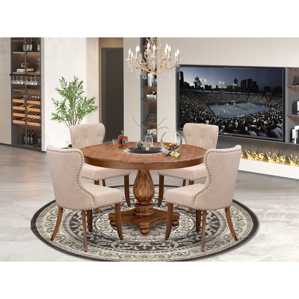 4 Light Tan Fabric Dining Room Chairs