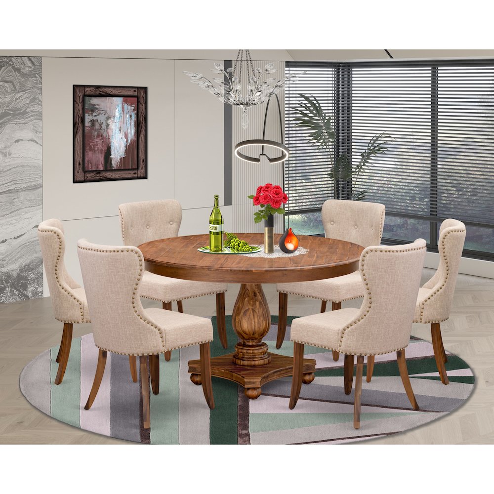 6 Light Tan Fabric Modern Chairs