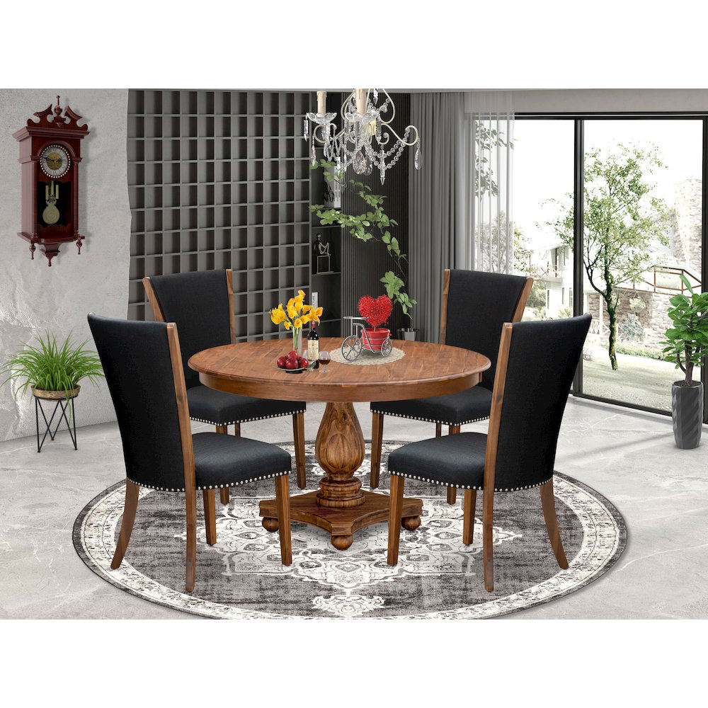 5 Piece Dinette Set Contains 54″ Round Kitchen Table In Black Color