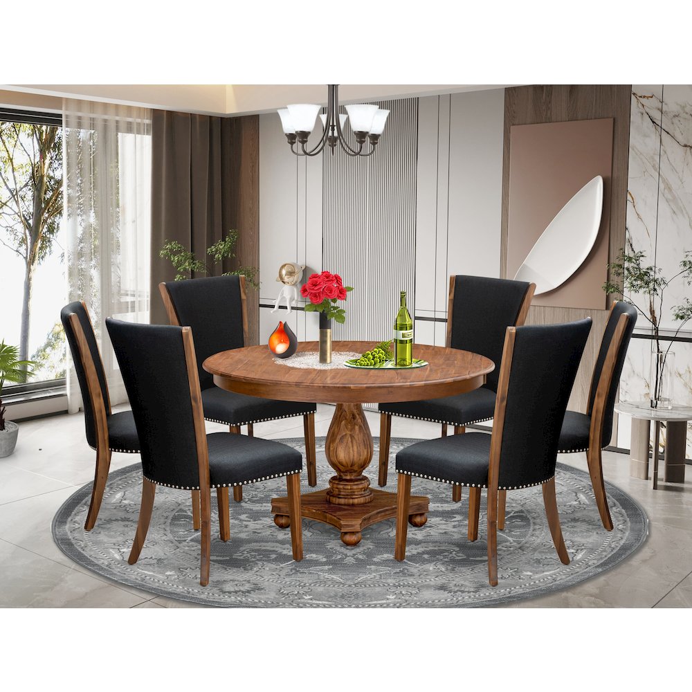 7 Piece Dining Table Set For 6 Includes 54″ Round Table In Black Color