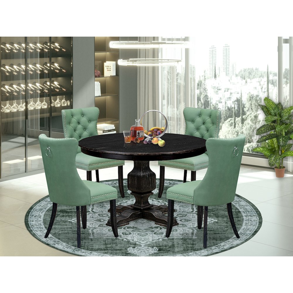 5 Piece Dining Set Contains 48″ Round Table In Willow Green Color