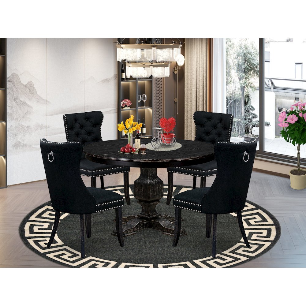 5 Piece Dining Room Set For 4 Contains 48″ Round Table In Black Color