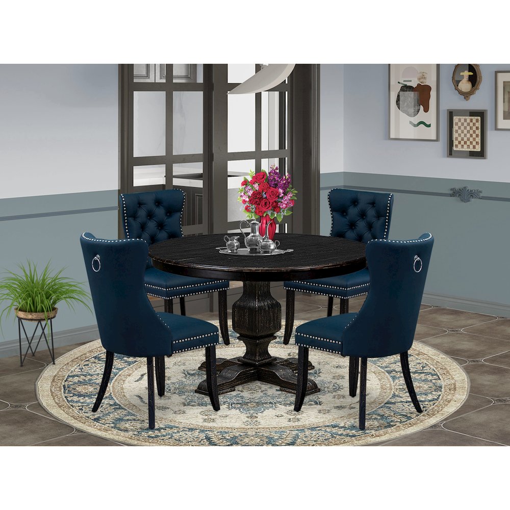 5 Piece Dining Table Set Contains 48″ Round Table In Navy Blue Color