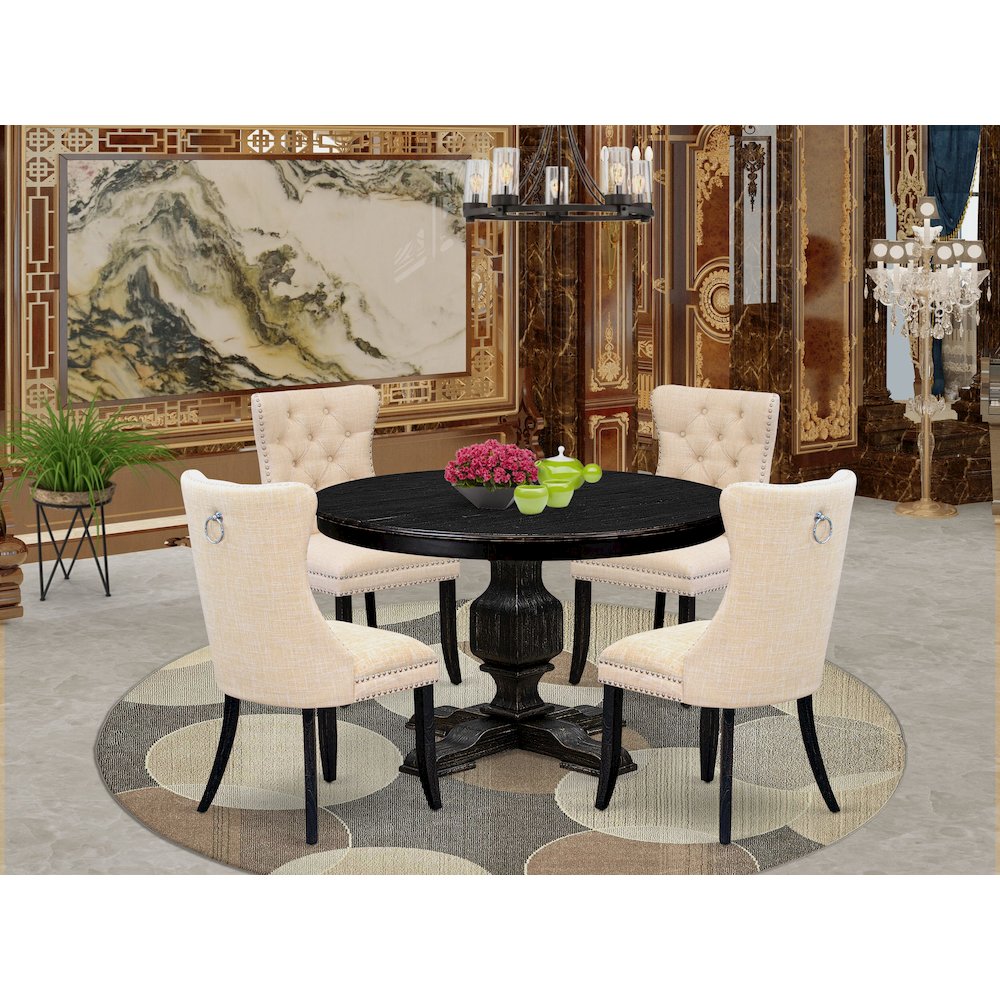 4 Light Beige Linen Fabric Dinner Chair