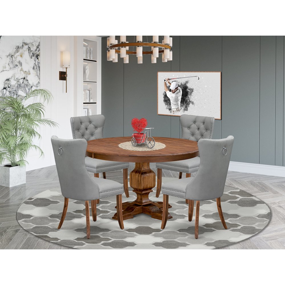 5-Pc Mid Century Dining Set Include A Round Table And 4 Light Gray Parson Chairs