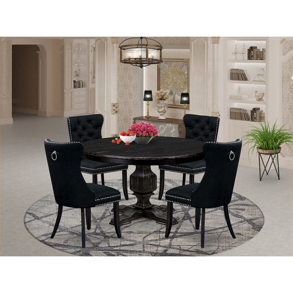 5 Piece Dining Room Set Consists Of 54″ Round Table In Black Color