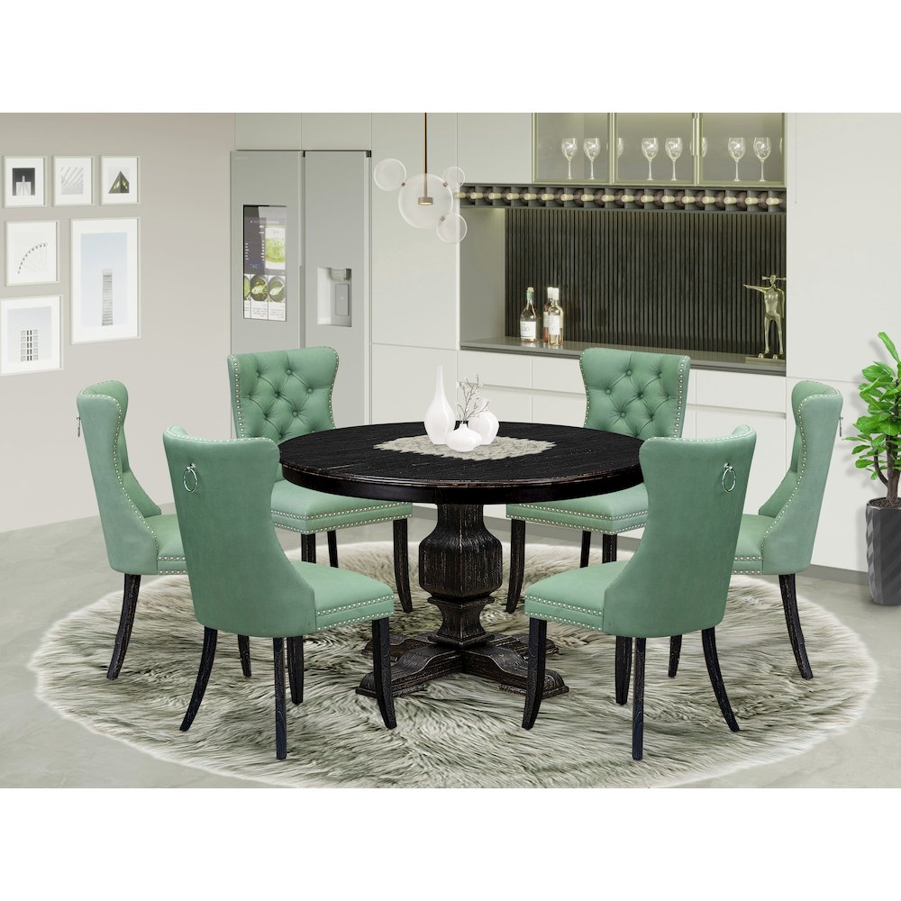 7 Piece Dinette Set Includes 48″ Round Table In Willow Green Color
