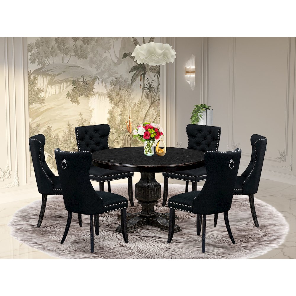 7 Piece Kitchen Table Set Includes 48″ Round Table In Black Color