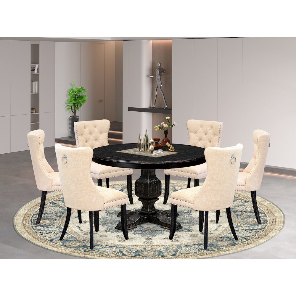 6 Light Beige Linen Fabric Kitchen Chair