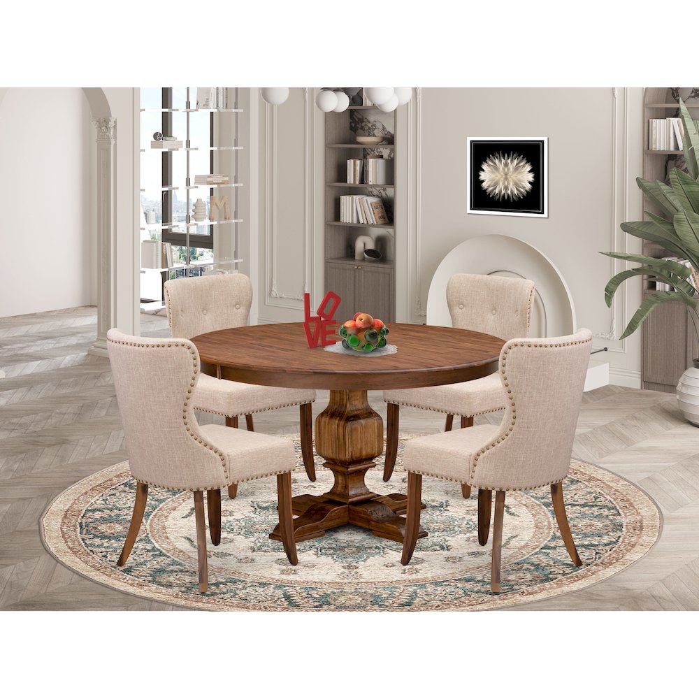 4 Light Tan Linen Fabric Chairs