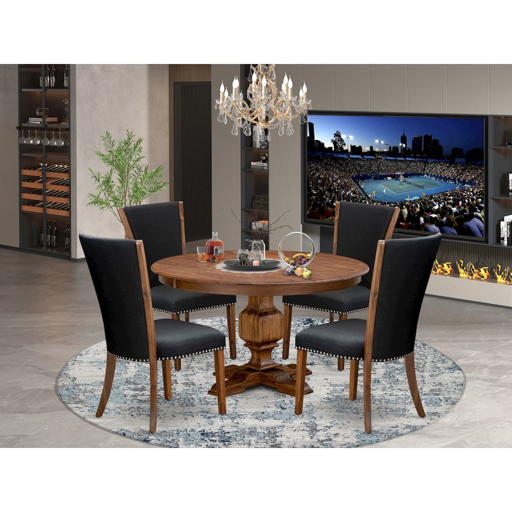 5 Piece Dining Table Set For 4 Includes 54″ Round Table In Black Color
