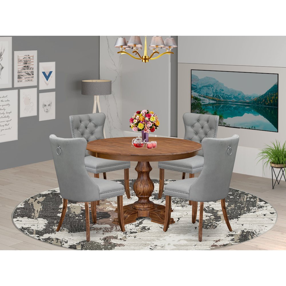 5-Pc Dining Room Set Contain A Wood Table And 4 Light Gray Parson Chairs
