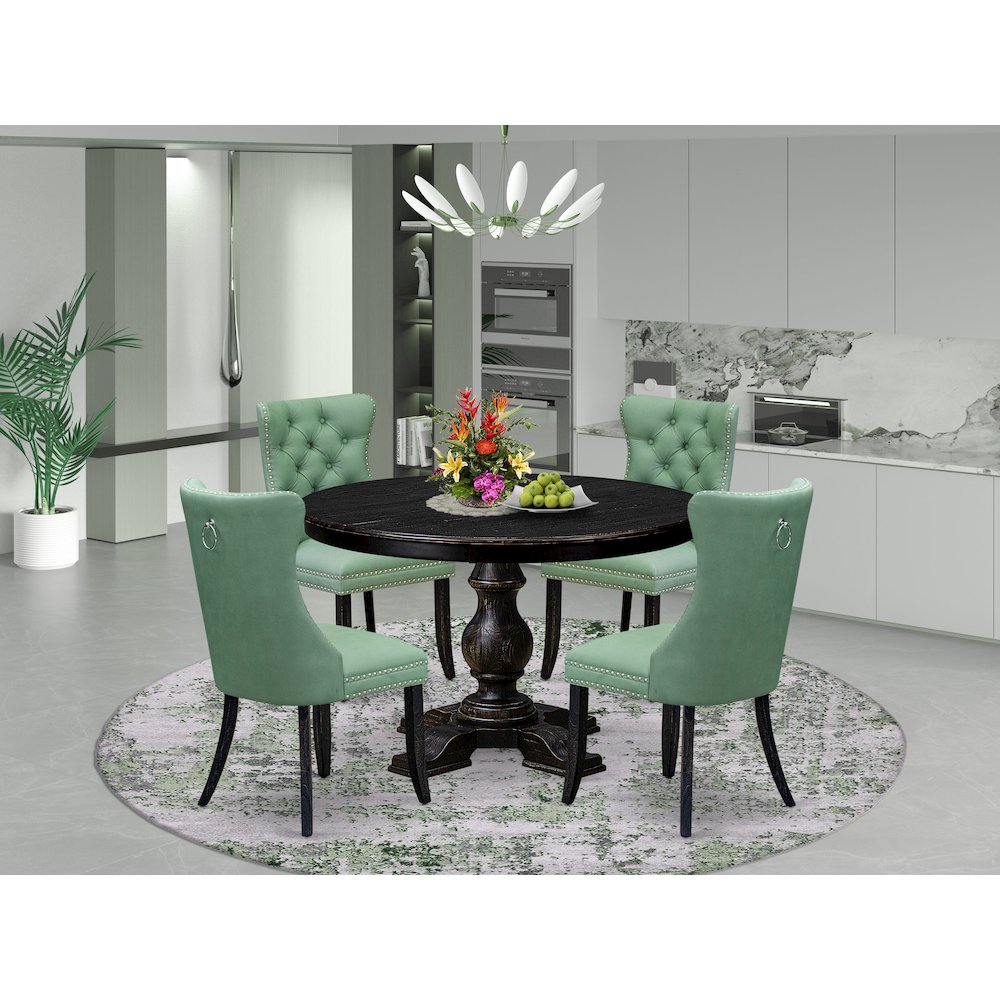 5 Piece Dining Set Consists Of 48″ Round Table In Willow Green Color