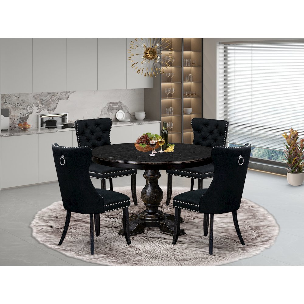 5 Piece Dining Room Set Consists Of 48″ Round Table In Black Color