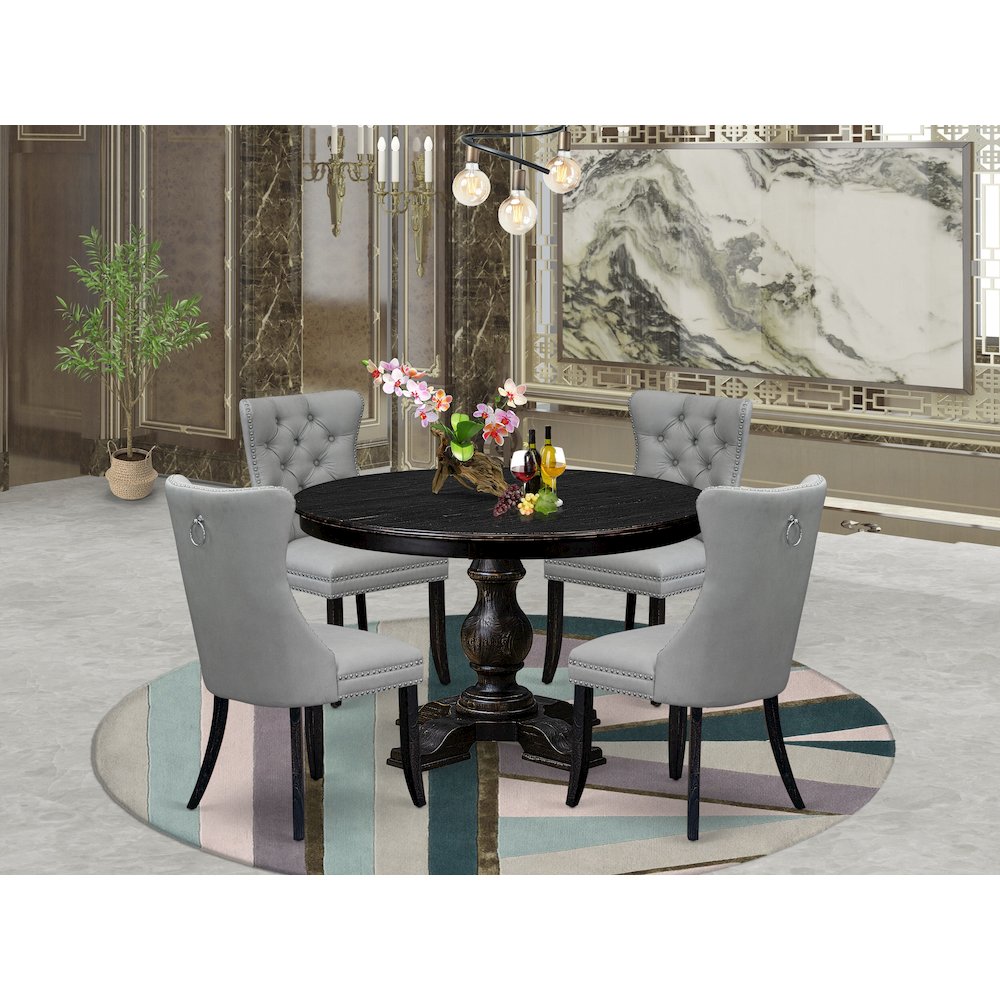 5 Piece Dining Table Set Contains 48″ Round Table In Light Gray Color