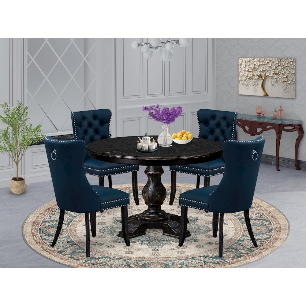 5 Piece Dining Table Set Consists Of 48″ Round Table In Navy Blue Color
