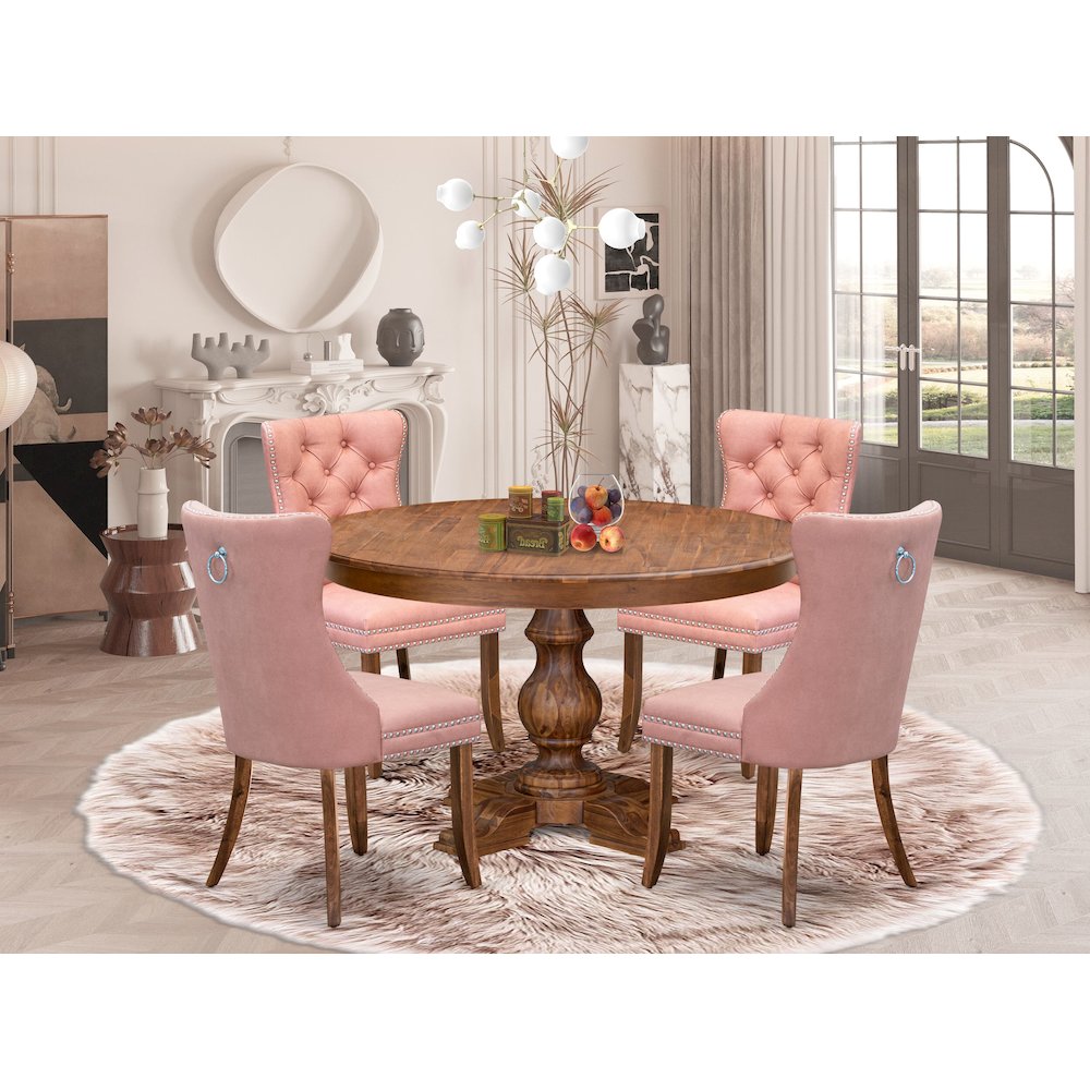 5-Pc Dining Set Contain A Wooden Kitchen Table And 4 Beige Red Parson Chairs