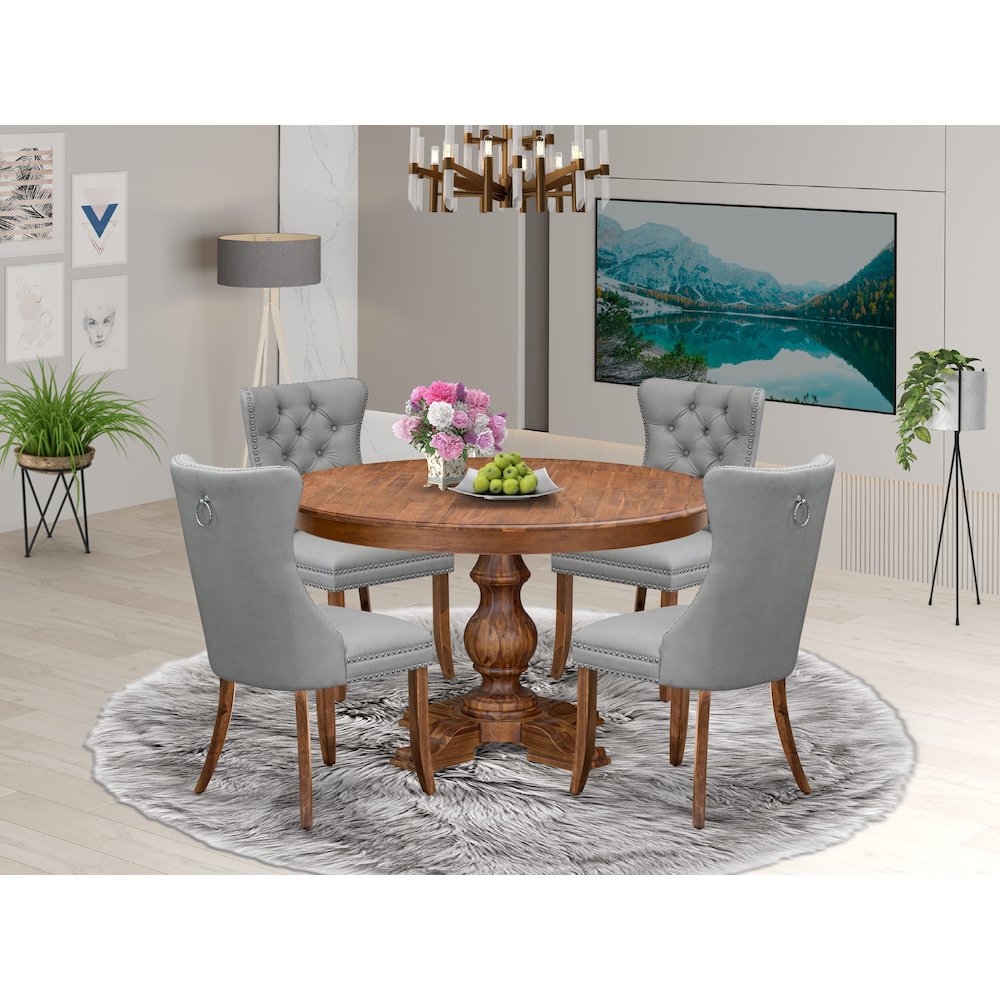 5-Pc Kitchen Dining Table Set Contain A Kitchen Table And 4 Light Gray Chairs