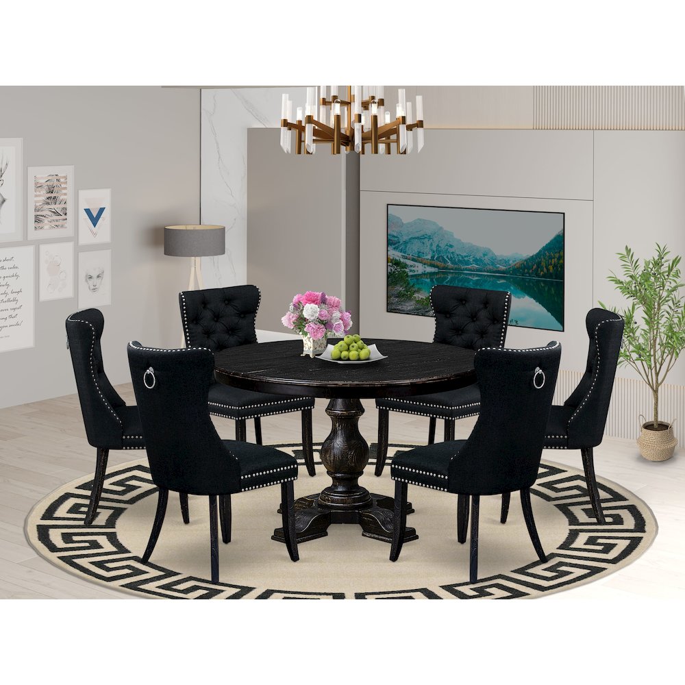 7 Piece Kitchen Table Set Contains 48″ Round Table In Black Color