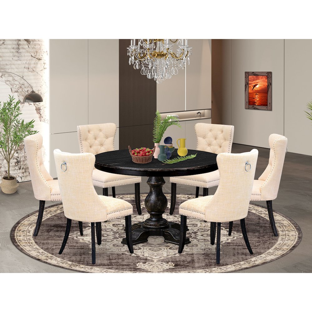 6 Light Beige Linen Fabric Dinner Chair