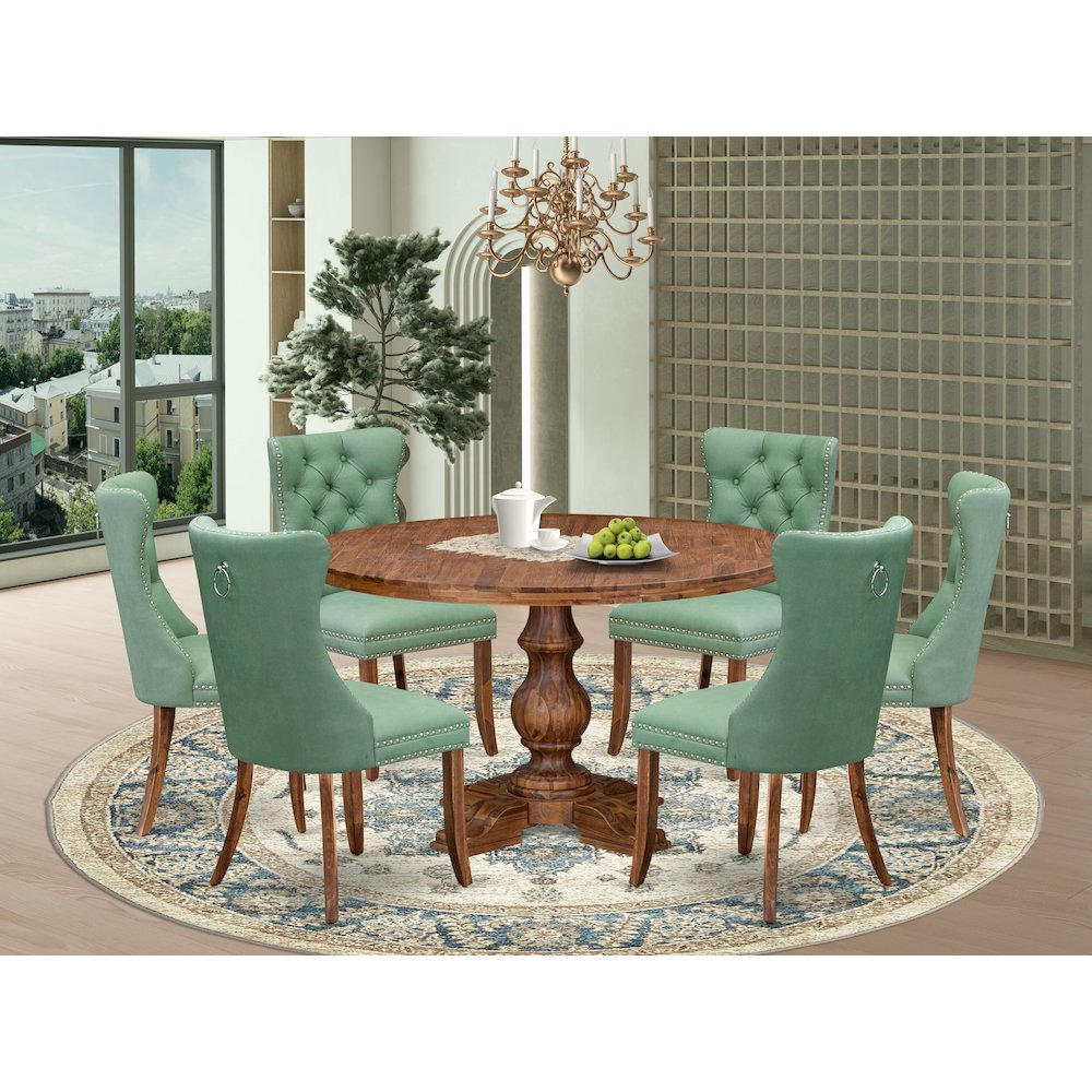 7-Piece Dining Table Set Include A Dining Table And 6 Willow Green Dining Chairs