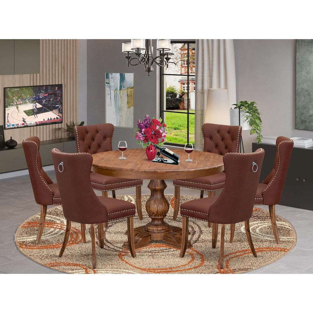 7-Pc Mid Century Dining Set Include A Dining Table And 6 Burgundy Parsons Chairs