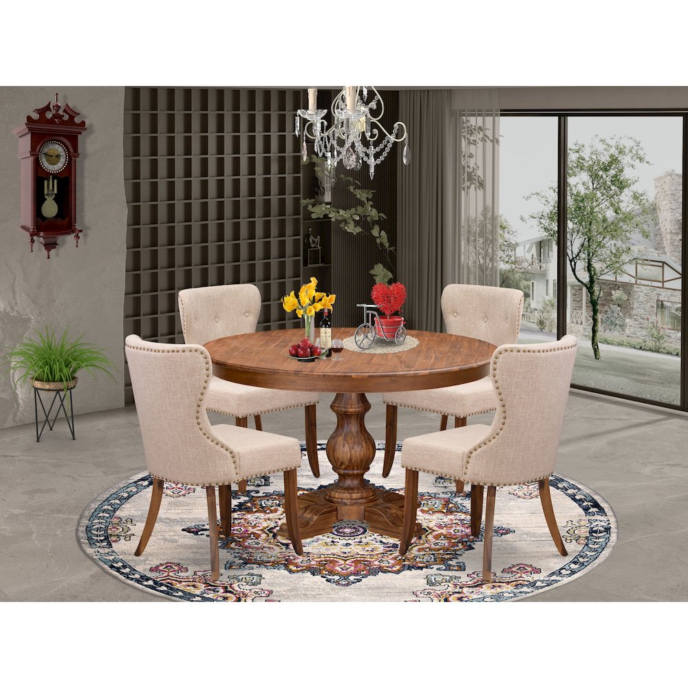 4 Light Tan Fabric Dining Chairs