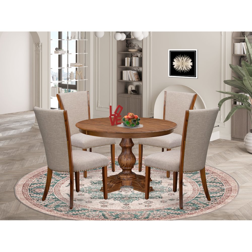 5 Piece Dining Table Set Includes 48″ Round Table In Light Tan Color