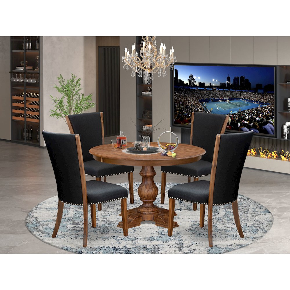 5 Piece Dining Table Set For 4 Contains 48″ Round Table In Black Color