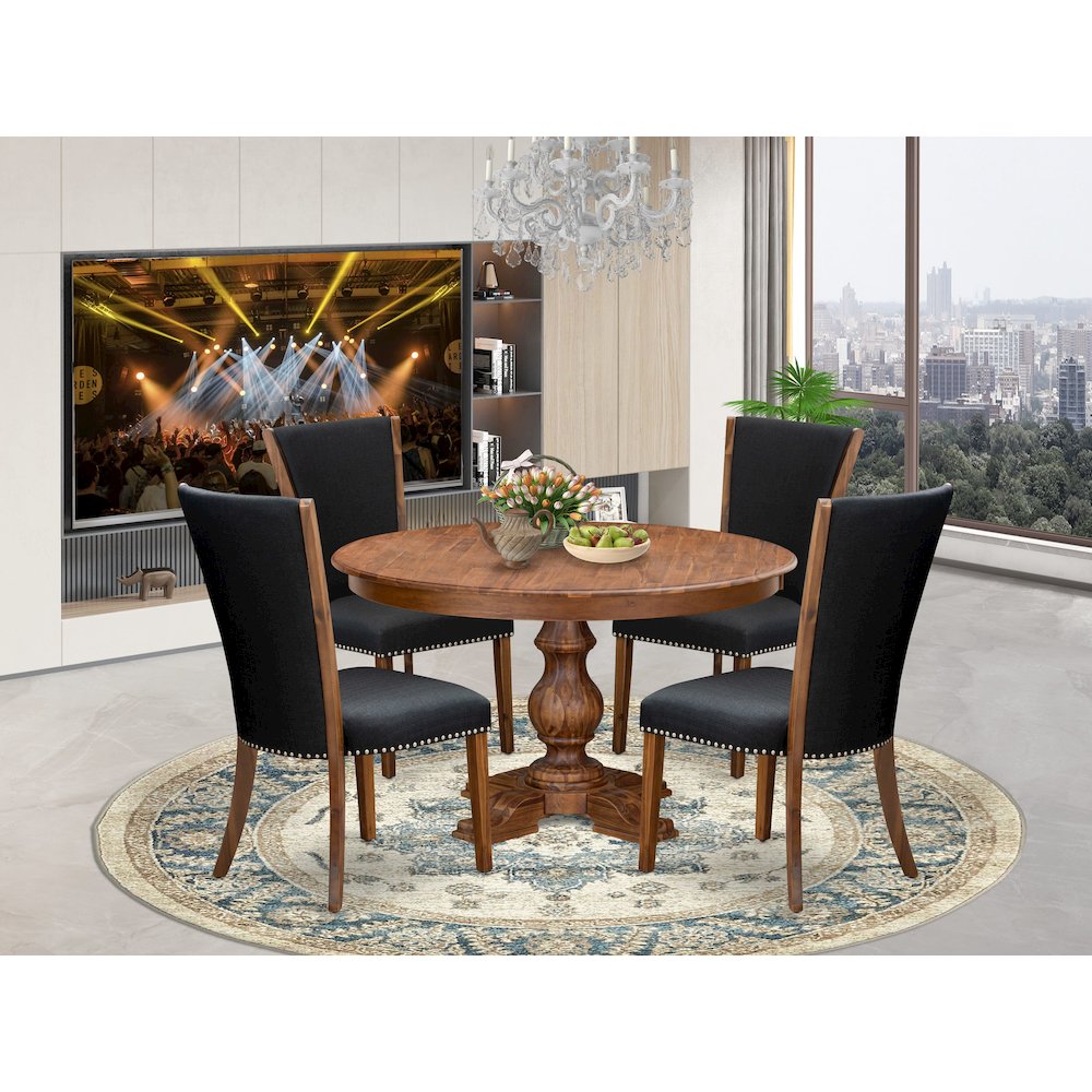 5 Piece Dining Table Set For 4 Contains 54″ Round Table In Black Color