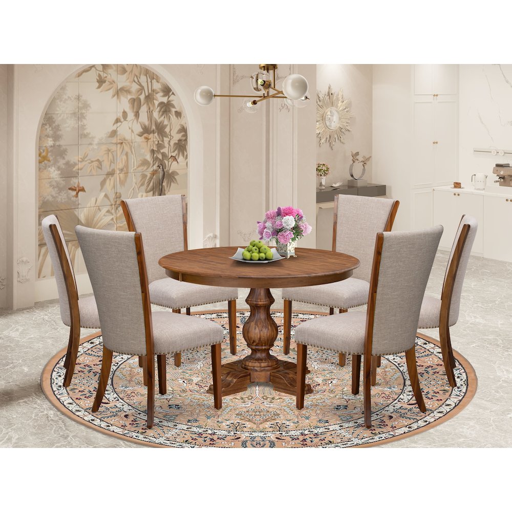 7 Piece Dining Set For 6 Includes 48″ Round Table In Light Tan Color