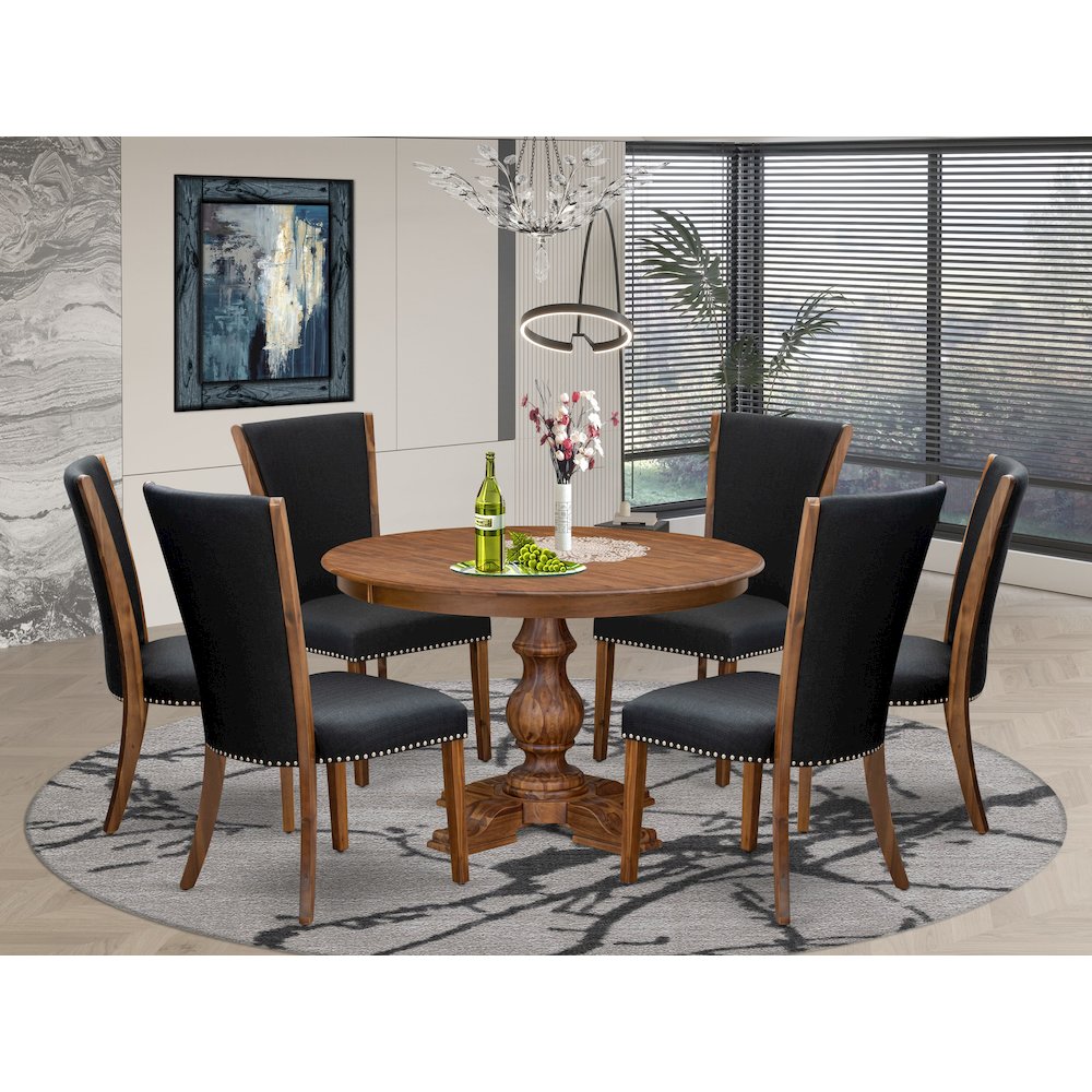 7 Piece Dining Set Includes 48″ Round Kitchen Table In Black Color