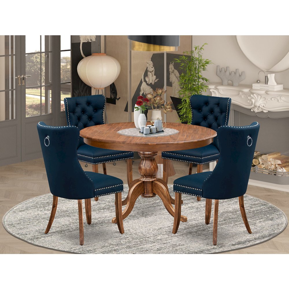 Including 4 Navy Blue Faux Leather Kitchen Chairs