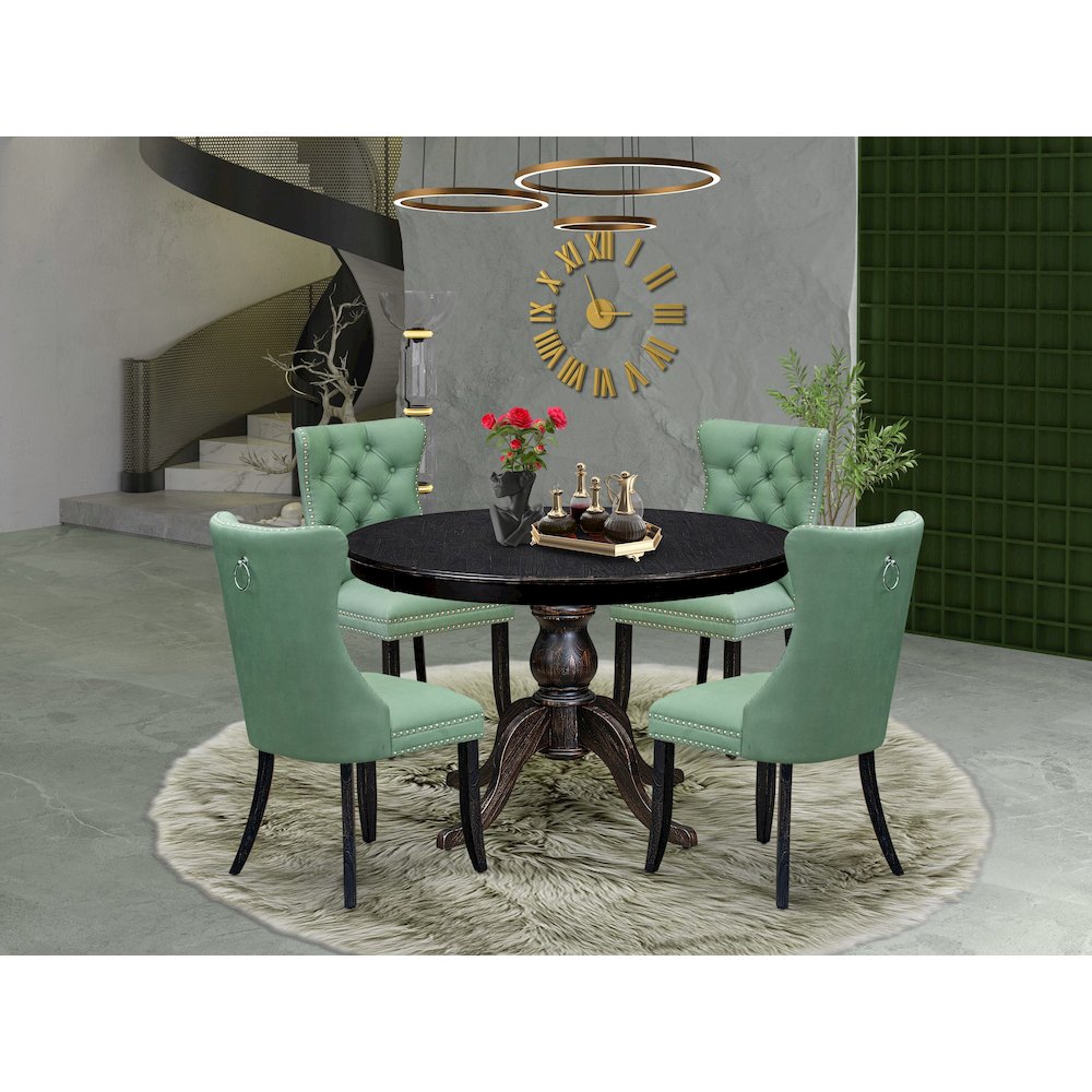 5 Piece Dining Set Includes 48″ Round Table In Willow Green Color