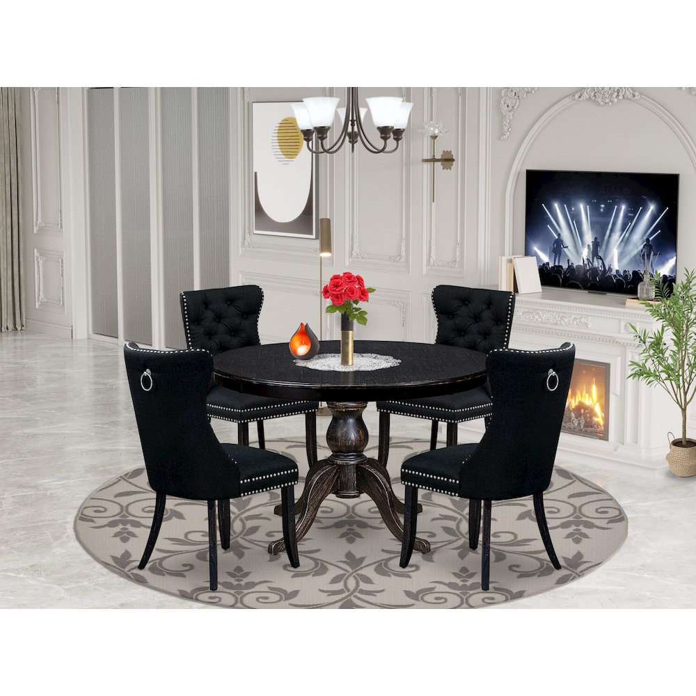 5 Piece Dining Room Set For 4 Includes 48″ Round Table In Black Color