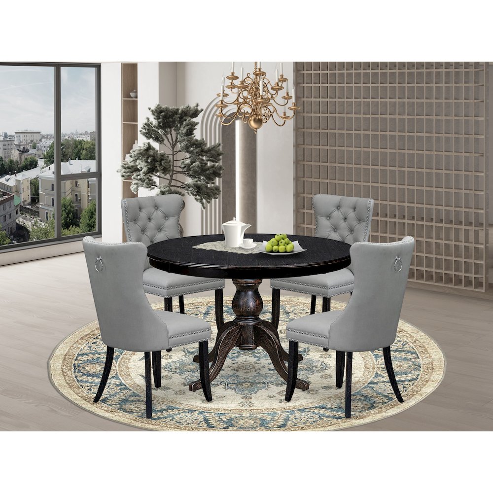 5 Piece Dining Table Set Consists Of 48″ Round Table In Light Gray Color