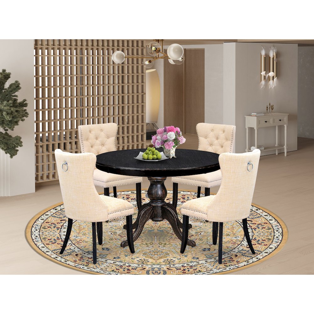 4 Light Beige Linen Fabric Dining Chairs